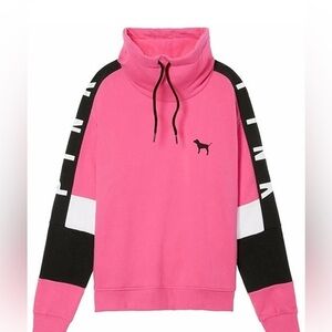 Victoria’s Secret PINK Bright Pink Cowl‑Neck Pullover | Colorblock Sleeves | M